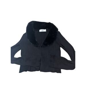 H&M black cardigan with faux fur collar dressy worn once for pictures euc